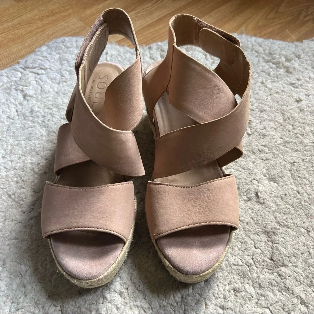 SOUL Naturalizer Tan Leather Oshay Espadrille Wedge Sandal Size 11